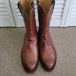 Lucchese Tan Burnished Calfskin Roper Boots Men's 11 EE